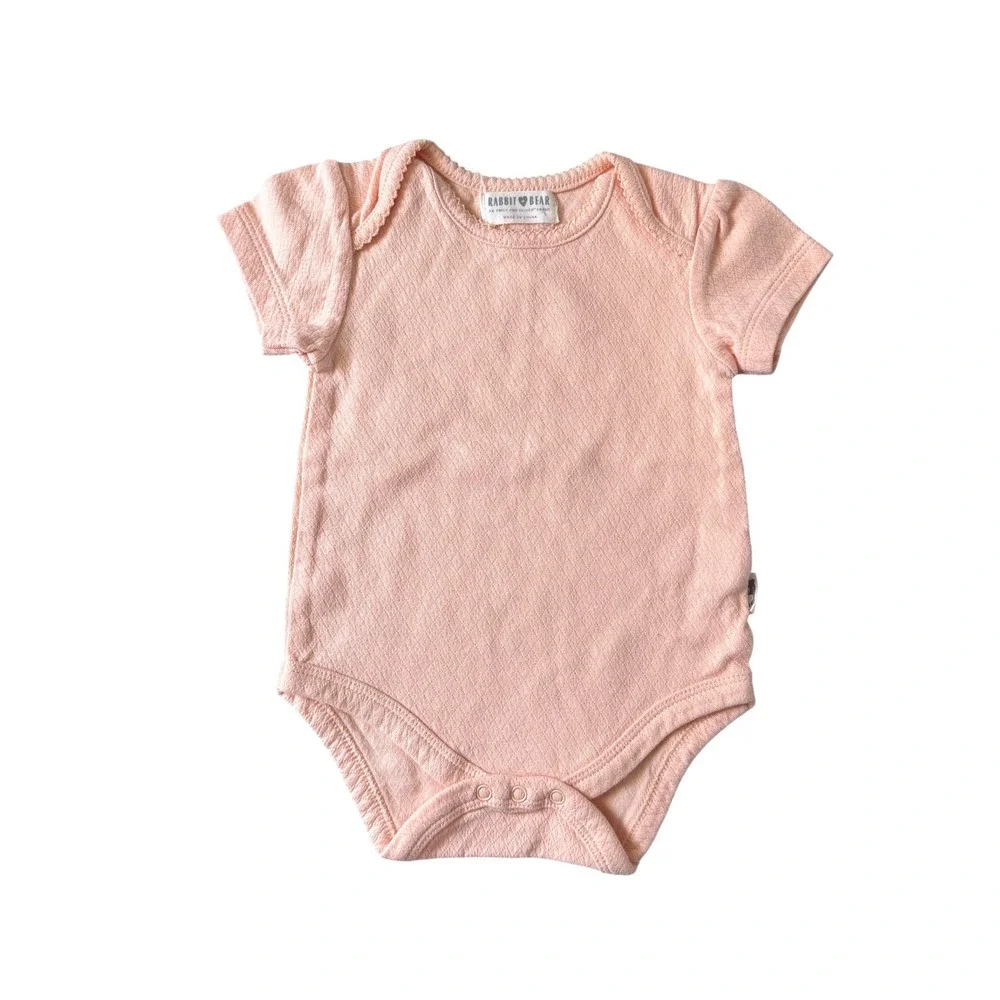 Rabbit Bear Organic Cotton Baby Girls Pink‎ Diamond Knit Bodysuit 6-9 Months